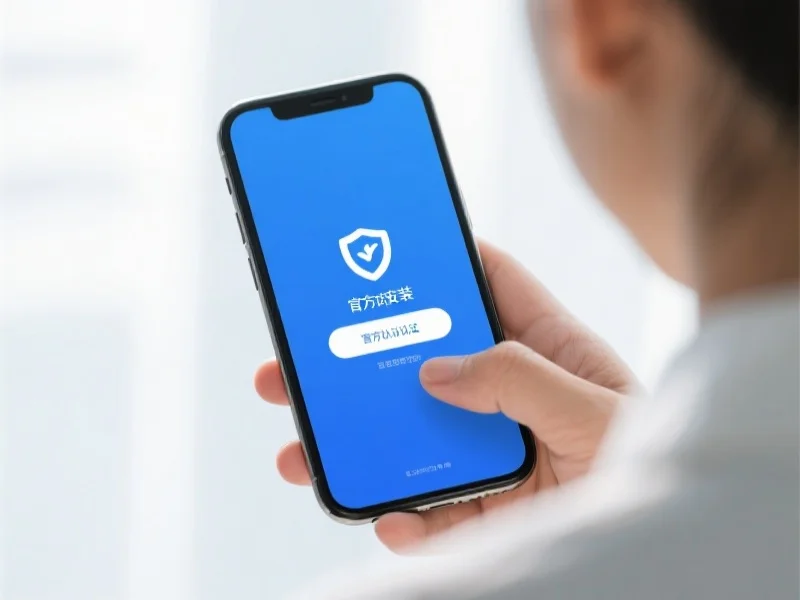一张展示手机屏幕正在成功安装官方认证应用的场景，背景清晰明亮，突出安全与可信赖感